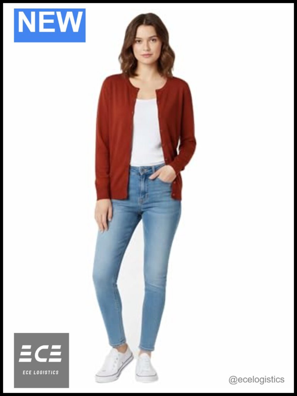 Women's Long Sleeve Button Down Crewneck Cardigan Lightweight Knit